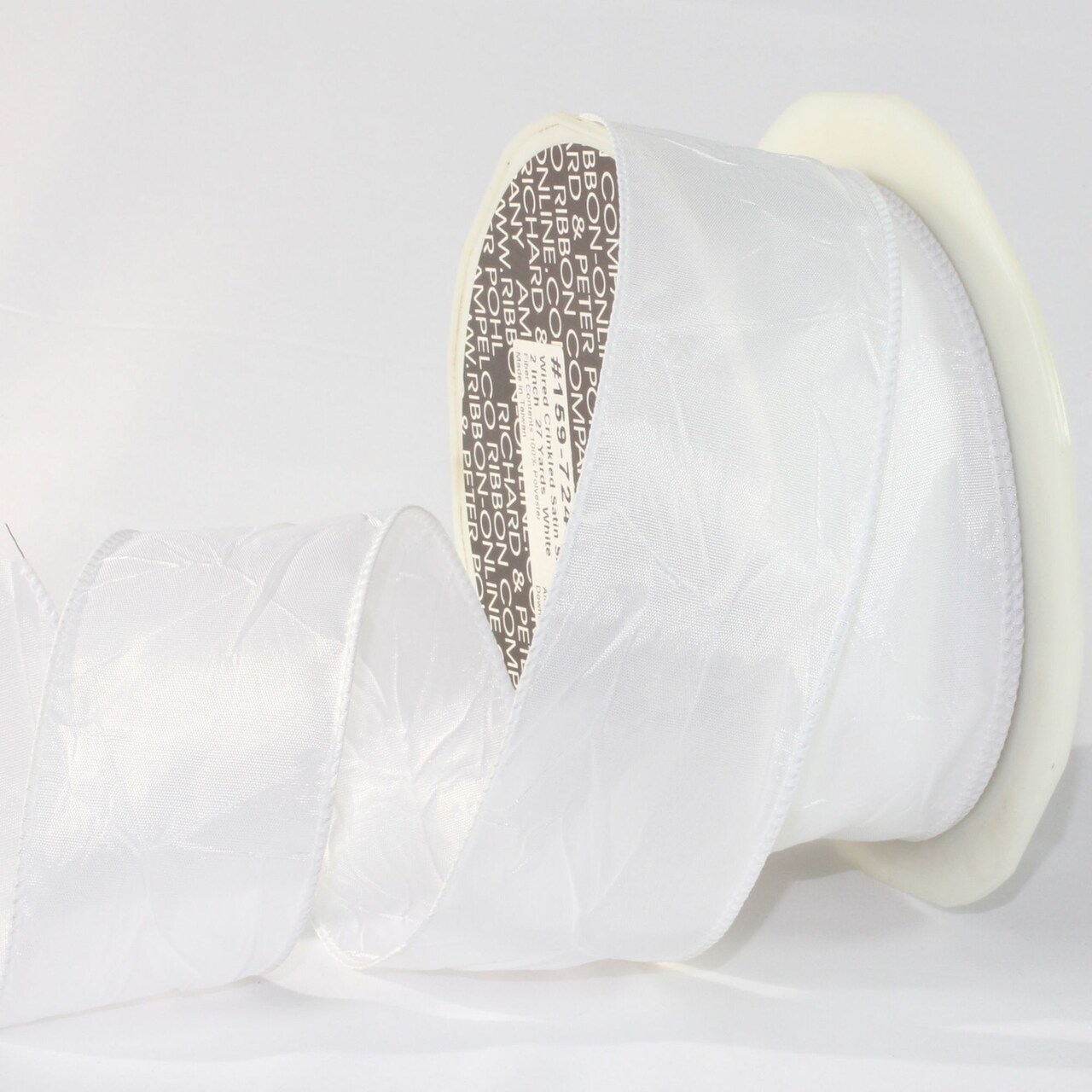 The Ribbon People White Crinkled Satin Wired Craft Ribbon 2" x 54 Yards